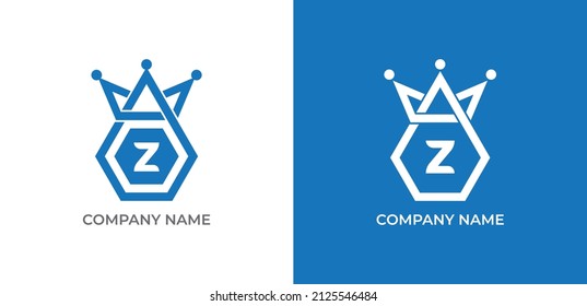 Crown and Hexagon Combination Logo icon symbol with Letter Z. Vector logo template