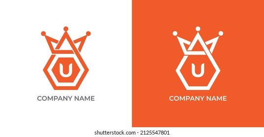 Crown and Hexagon Combination Logo icon symbol with Letter U. Vector logo template