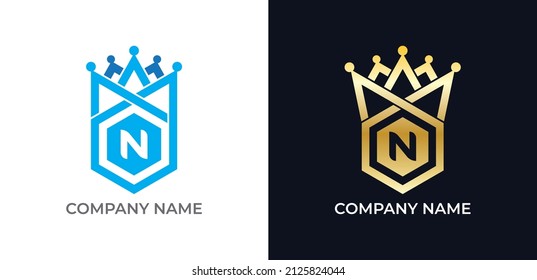 Crown and Hexagon Combination Logo symbol with Letter N. Vector logo template