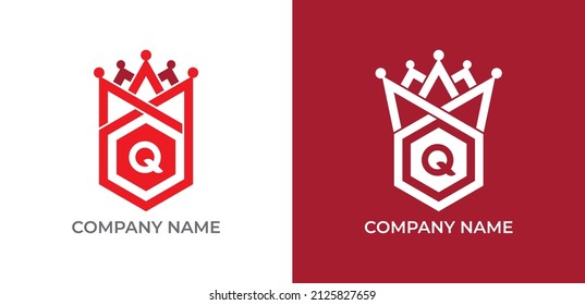 Crown and Hexagon Combination Logo symbol with Letter Q. Vector logo template