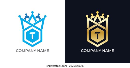 Crown And Hexagon Combination Logo Symbol With Letter T. Vector Logo Template