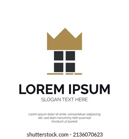 Crown and Home Logo Design Premium Vector
