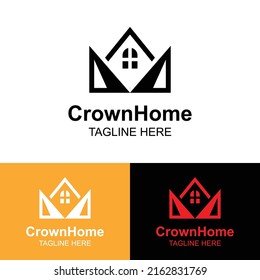 Crown Home Logo Design Template. Real estate Logo Design. abstract Crown house logo design inspiration.