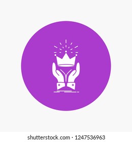 Crown, honor, king, market, royal White Glyph Icon in Circle. Vector Button illustration