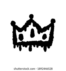 Crown icon. Black bold outline silhouette. Vector flat graphic hand drawn illustration. The isolated object on a white background. Isolate.