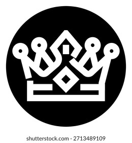 Ícone da coroa em círculo preto representando a realeza, o poder, a liderança e o sucesso, emblema vetor plano minimalista para a monarquia, realização, prêmio, prestígio, autoridade, vintage ou design moderno