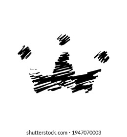 Crown icon. Black ink shaded silhouette. Vector simple flat graphic hand drawn illustration. The isolated object on a white background. Isolate.