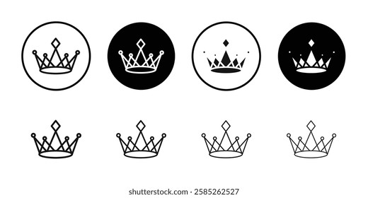 Crown icon Black line art vector logo set