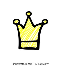 Crown icon. Black outline linear ink sketch silhouette. Vector simple flat graphic hand drawn illustration. The isolated object on a white background. Isolate.