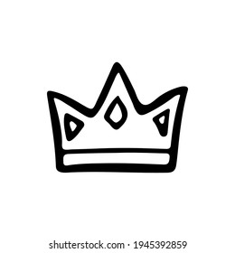 Crown icon. Black outline linear ink sketch silhouette. Vector simple flat graphic hand drawn illustration. The isolated object on a white background. Isolate.