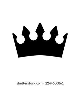 Crown icon. Black silhouette crown isolated on white background. Symbol kingdom for design prints. Leader attribute. Simple outline emperor. Flat emblem jewelry. Monarch corona. Vector illustration