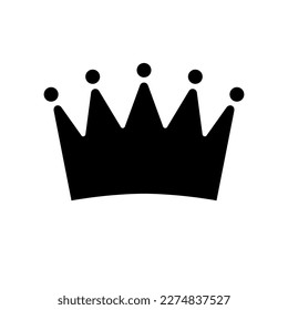 Crown icon. Black silhouette crown isolated on white background. Symbol king and queen for design prints. Royal attribute. Simple outline emperor. Flat emblem. Monarch corona. Vector illustration