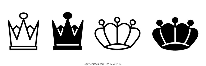 Crown icon black and white. stock vector.