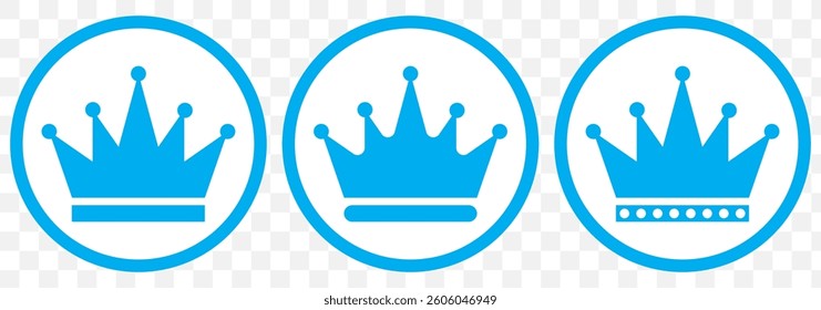 Crown icon. Blue Crown symbol isolated on white background. Crown sign. vector illustration on Transparent Background. EPS 10.