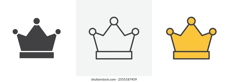 Crown icon collection in black and colored style.