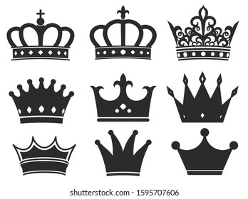 Crown icon collection. Royal diadem symbol Vector