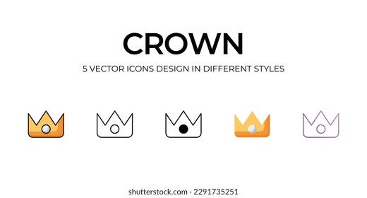 Crown Icon Design in Five style with Editable Stroke. Line, Solid, Flat Line, Duo Tone Color, and Color Gradient Line. Suitable for Web Page, Mobile App, UI, UX and GUI design.