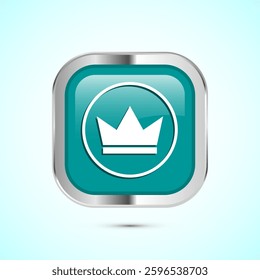 Crown icon design illustration, Royal crown sign symbol, Teal color square button design