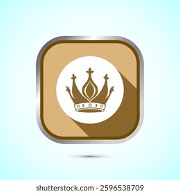 Crown icon design illustration, Royal crown sign symbol, Gold color shadow button design