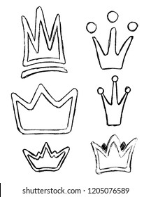 Crown icon doodle set. Hand drawn picture in outline sketch style on white background. Vector illustration EPS 10