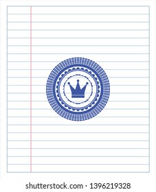 crown icon draw with pen effect. Blue ink. Vector Illustration. Detailed.