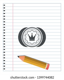 crown icon draw with pencil effect. Vector Illustration. Detailed.