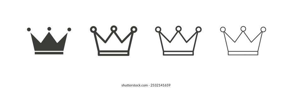 Ícone de coroa em tamanhos de preenchimento e três traçados