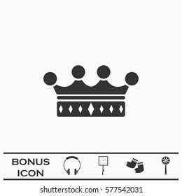 Crown icon flat. Black pictogram on white background. Vector illustration symbol and bonus button