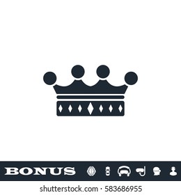 Crown icon flat. Black pictogram on white background. Vector illustration symbol and bonus button