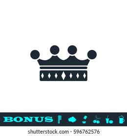 Crown icon flat. Black pictogram on white background. Vector illustration symbol and bonus button