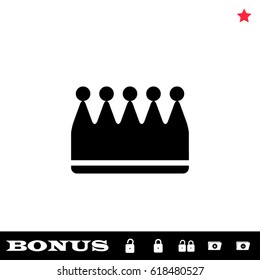Crown icon flat. Black pictogram on white background. Vector illustration symbol and bonus button open and closed lock, folder, star