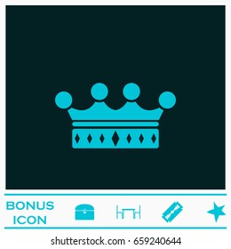 Crown icon flat. Blue pictogram on dark background. Vector illustration symbol and bonus icons