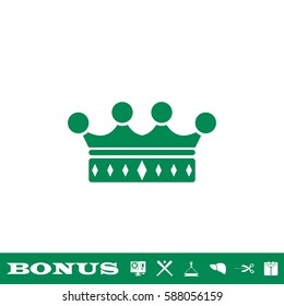 Crown icon flat. Green pictogram on white background. Vector illustration symbol and bonus button