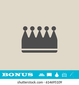 Crown icon flat. Grey pictogram on light background. Vector illustration symbol and bonus button real estate, ottoman, vase, tv, fishing rod