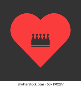 Crown icon flat. Simple pictogram on heart background. Vector illustration symbol