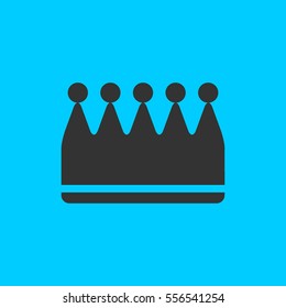 Crown icon flat. Simple vector black pictogram on blue background