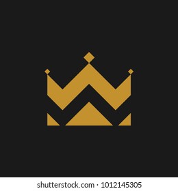 Crown icon in flat style. Gold crown on black background