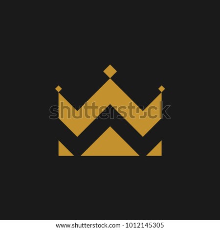 Crown icon in flat style. Gold crown on black background