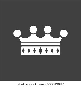 Crown icon flat. Vector white illustration isolated on black background. Flat symbol