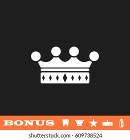 Crown icon flat. White pictogram on black background. Vector illustration symbol and bonus button tooth, vase, star, mirror, bottle
