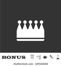 Crown icon flat. White pictogram on black background. Vector illustration symbol and bonus icons
