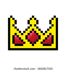 Krone Symbol. Vorderseite. Pixelzeichnung. Vektorgrafik-Flachbild-Illustration. Das einzelne Objekt auf weißem Hintergrund. Isolieren.