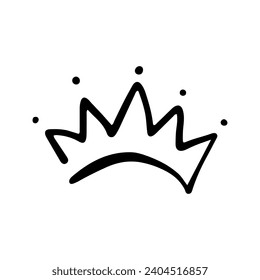 Icono de la corona en estilo de garabato dibujado a mano aislado en fondo blanco. Dibujos de la corona del rey, tiara majestuosa, vector de diademos reales rey y reina. Principio de línea de arte y accesorios lujosos para la cabeza de princesa princesa.