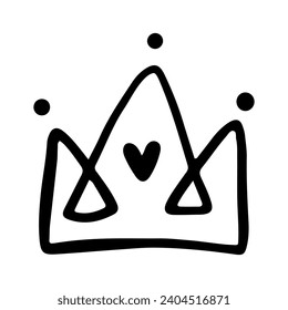 Crown Icon in Hand Drawn Doodle style isolated on white background. King crown sketches, majestic tiara, king and queen royal diadems vector. Line art prince and princess luxurious head accessories.