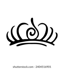 Crown Icon in Hand Drawn Doodle style isolated on white background. King crown sketches, majestic tiara, king and queen royal diadems vector. Line art prince and princess luxurious head accessories.