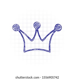 Crown icon. Hand drawn sketched picture with scribble fill. Blue ink. Doodle on white background