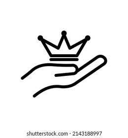 Crown icon with hand. suitable for power symbol, legitimacy, immortality, glory, prosperity, glory. line icon style. simple design editable. Design template vector