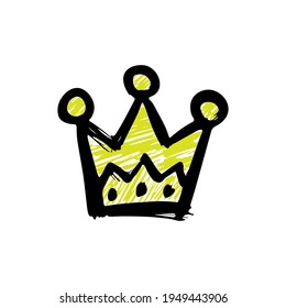 Crown icon. Ink outline linear sketch drawing. Vector simple flat graphic hand drawn illustration. The isolated object on a white background. Isolate.