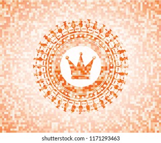 crown icon inside abstract emblem, orange mosaic background