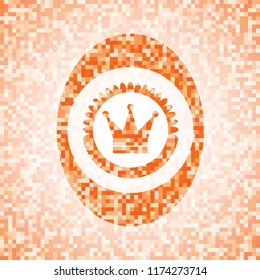 crown icon inside abstract orange mosaic emblem